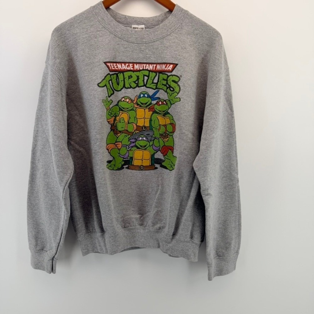 Nickelodeon Teenage Mutant Ninja Turtles TMNT Gray Logo Sweatshirt Medium 2014